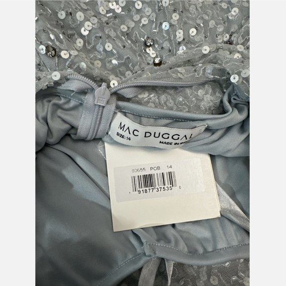 NWT $598 Mac Duggal [ 14 ] Cape Sleeve Beaded Tea A-Line Dress Powder Blue‎ - Picture 5 of 16